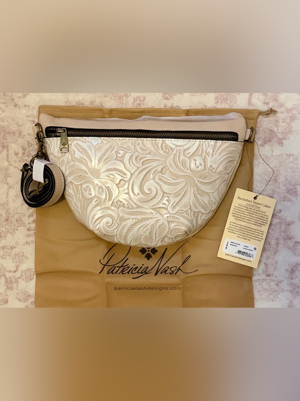 Patricia Nash Leather Tinchi Convertible Belt Bag in “Chalk White” BNWT